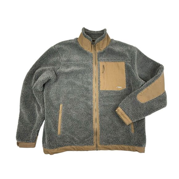 Mountain Khakis Fourteener Fleece Jacket Men XL Elbow Patches Sherpa Canvas Gray - Picture 4 of 14